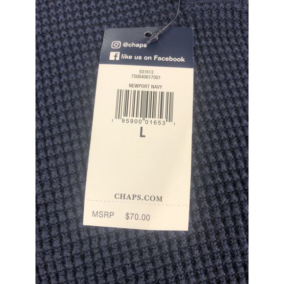 Chaps‎ Men's Sweater Large Cable Knit Mock Neck Quarter Button Pullover Blue - Picture 7 of 14